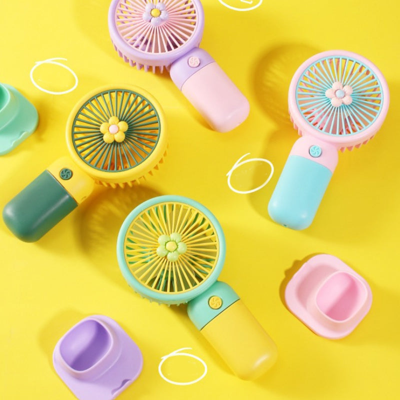 Mini Handheld Fan with Flower Design – Portable USB Summer Fan with Stand