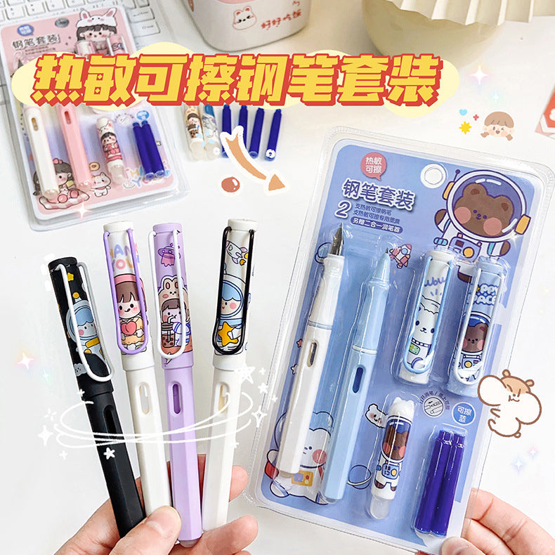 Kawaii Set of 2 Cartoon Printed Cartage Ink Pen Set