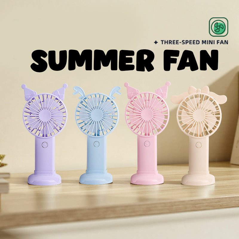 Cute Three-Speed Mini Handheld Fan with Phone Stand – Portable Summer Desk Fan