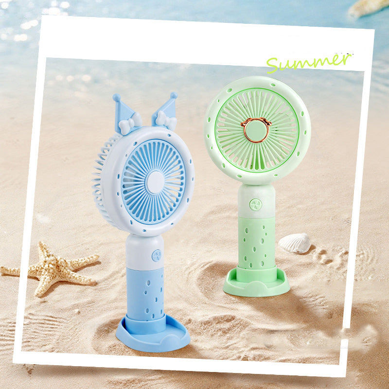 Cute Mini Handheld Fan with Phone Stand – Portable Rechargeable Summer Desk Fan