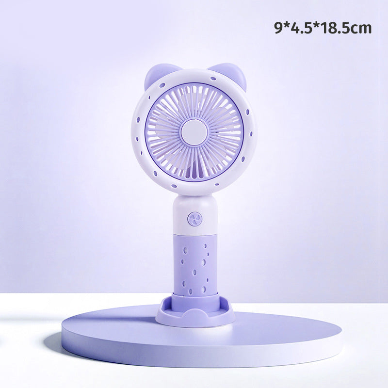 Cute Mini Handheld Fan with Phone Stand – Portable Rechargeable Summer Desk Fan