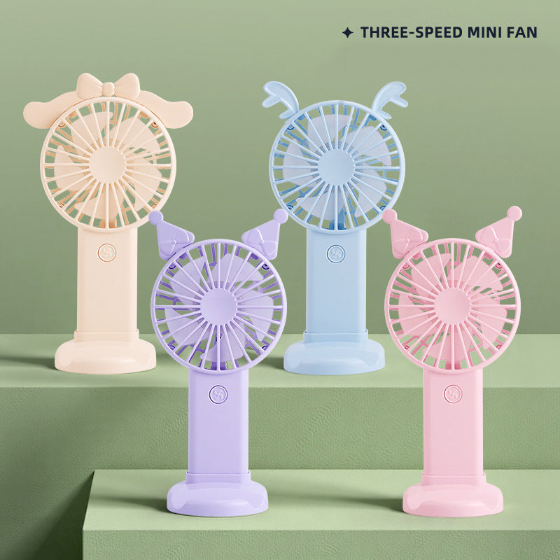Cute Three-Speed Mini Handheld Fan with Phone Stand – Portable Summer Desk Fan