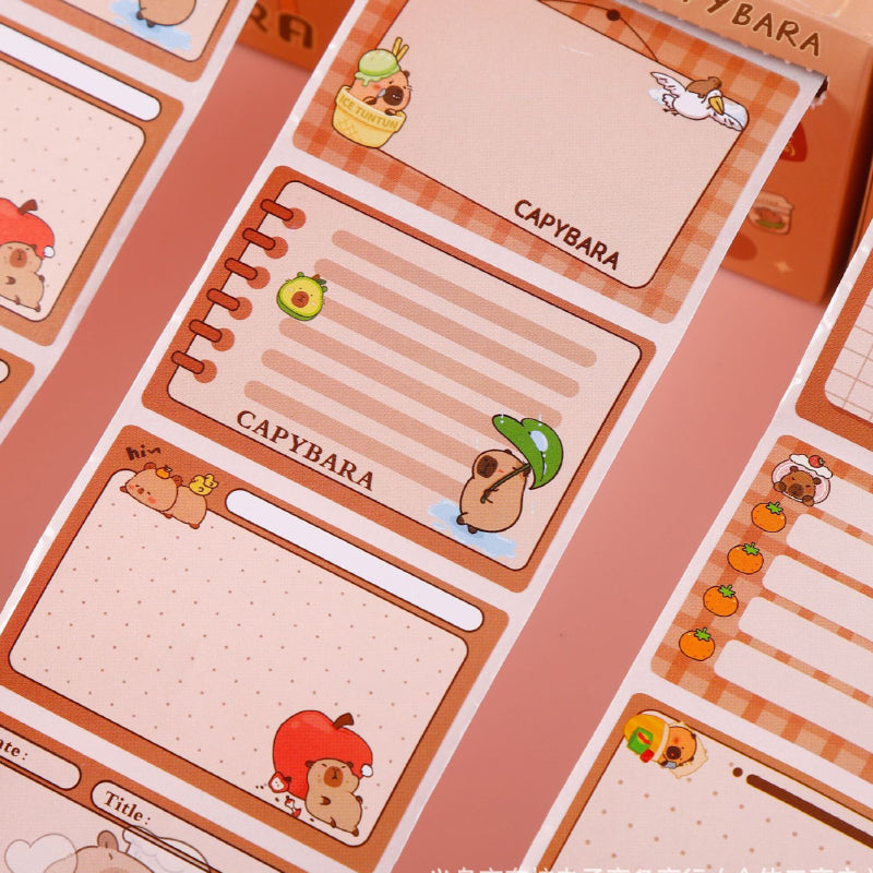 Capybara Sticky Notes Roll – Cartoon Tear-Off Memo Labels for Journaling & School