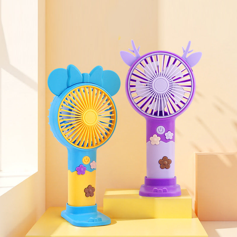 Kawaii Deer Mini Handheld Fan with Phone Stand – Portable Summer Desk Fan