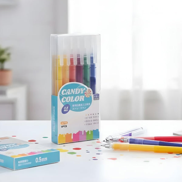 6-Color Candy Color Gel Pen Set – 0.5mm Straight Liquid Ink Pens for School & Journaling