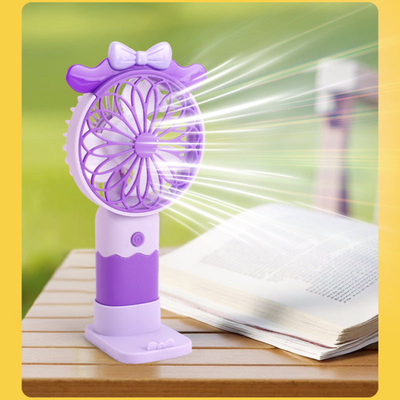 Rechargeable Mini Handheld Fan with Stand – Portable Summer Desk Fan for Kids & Travel