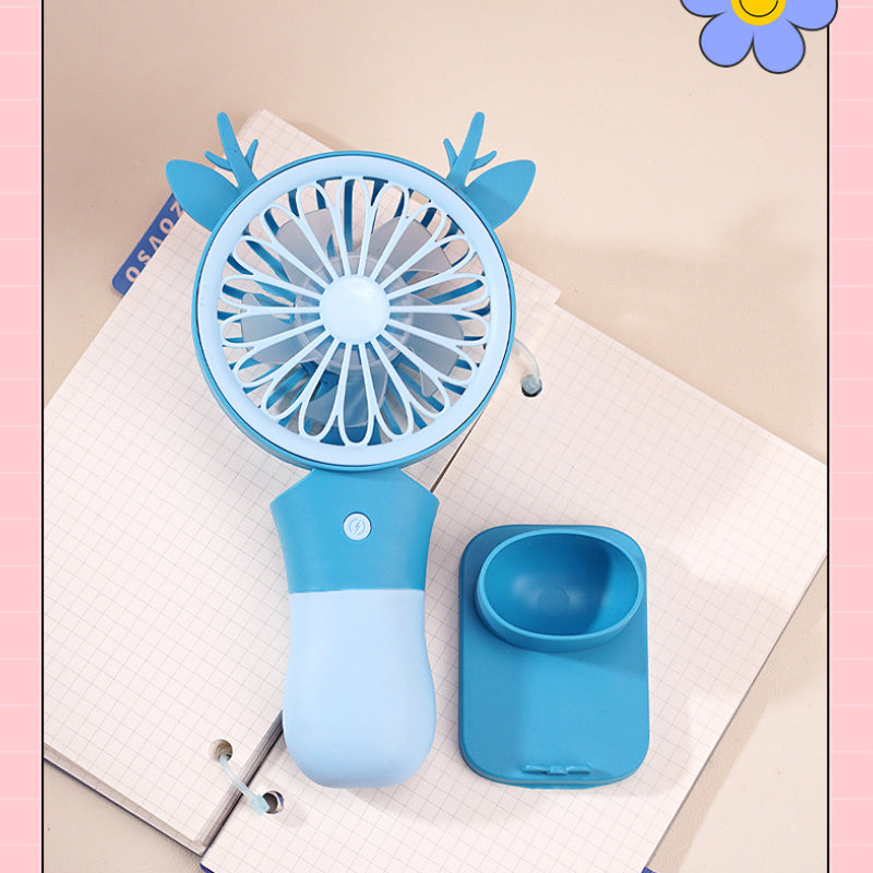 Cute Rechargeable Deer Mini Handheld Fan with Phone Stand – Portable Summer Desk Fan