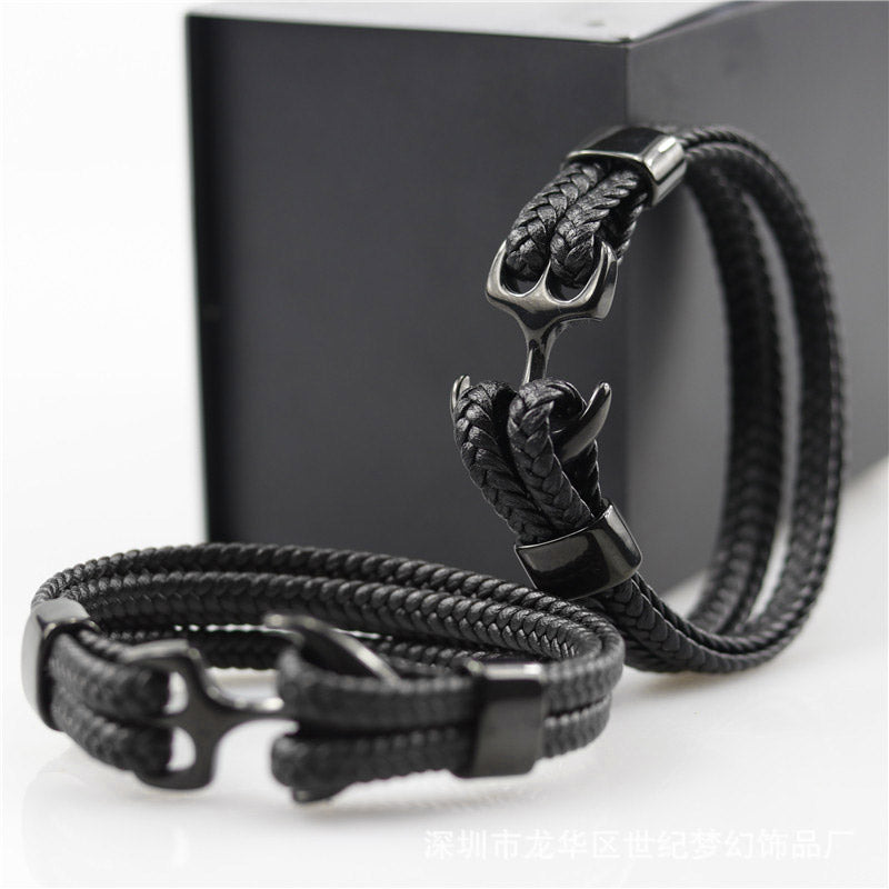 Leather Anchor Unisex Bracelet