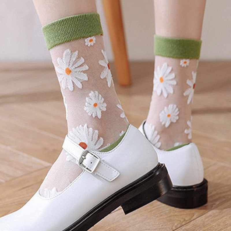 Set of 5 Summer Elastic Crystal Ice Long Crew Socks