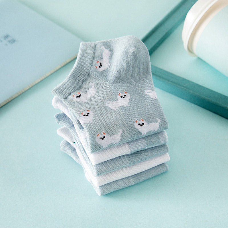 Set of 5 Blue Ankle Low Cut Socks