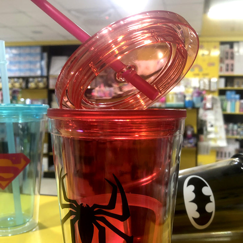 Superhero's Transparent Straw Double Layer Plastic Glass