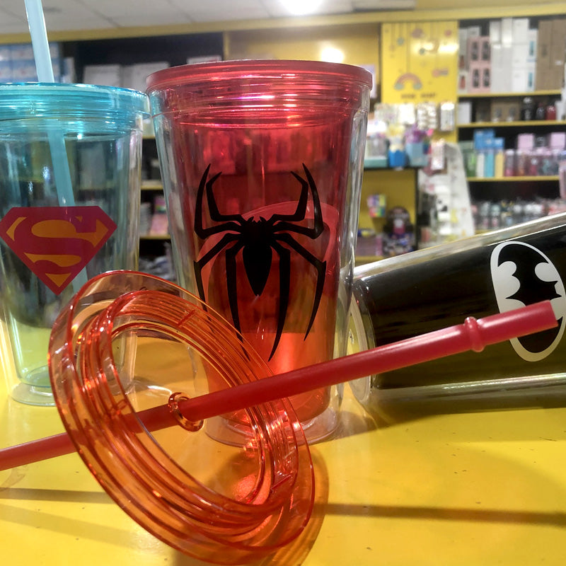 Superhero's Transparent Straw Double Layer Plastic Glass