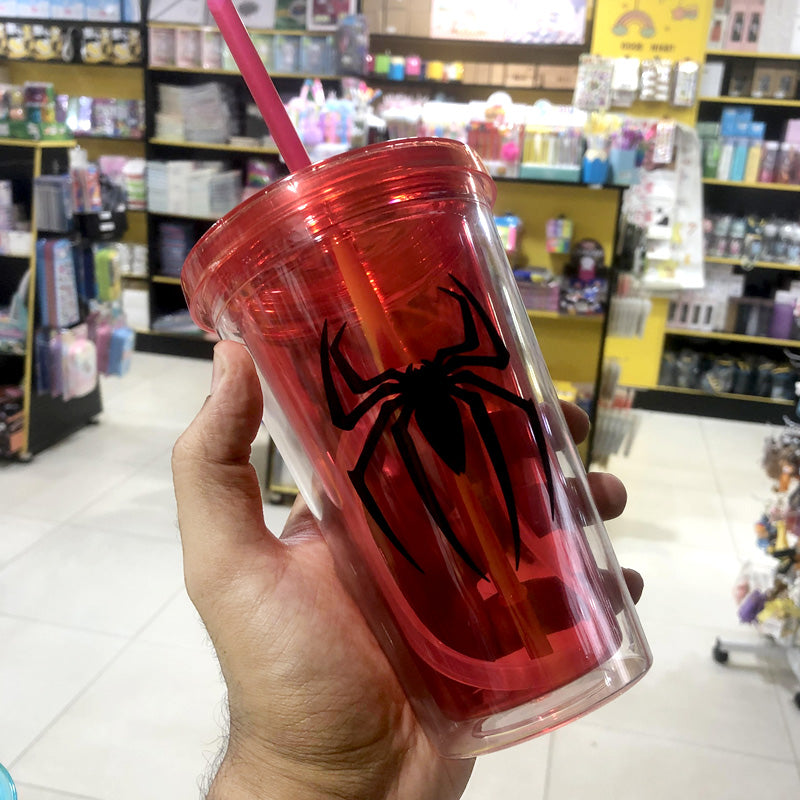 Superhero's Transparent Straw Double Layer Plastic Glass