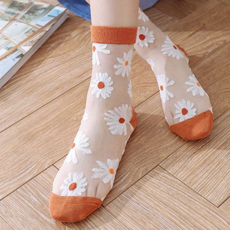 Set of 5 Summer Elastic Crystal Ice Long Crew Socks