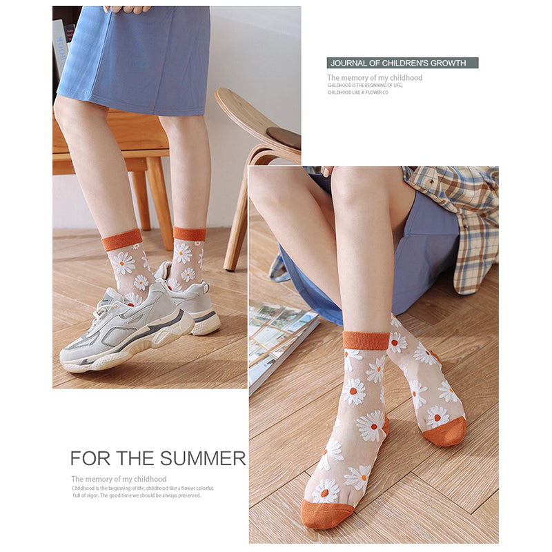 Set of 5 Summer Elastic Crystal Ice Long Crew Socks