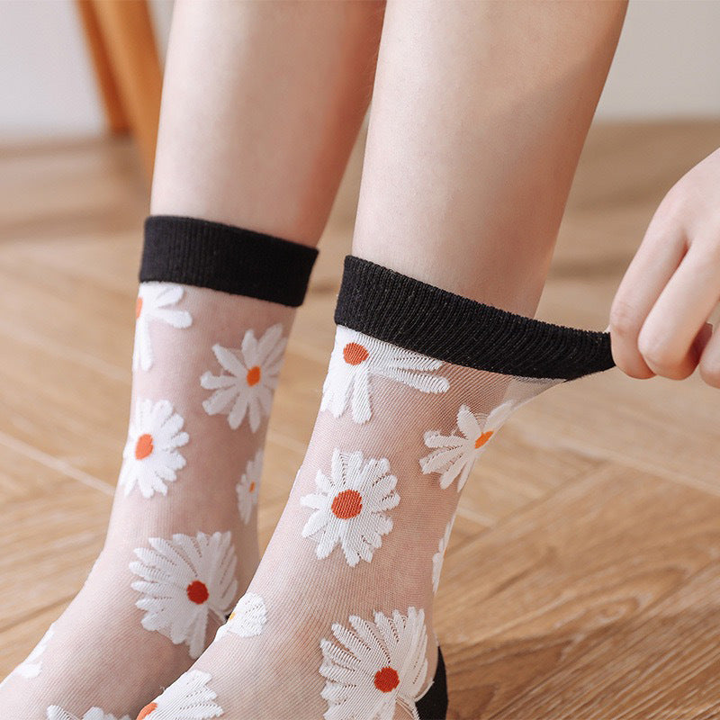 Set of 5 Summer Elastic Crystal Ice Long Crew Socks