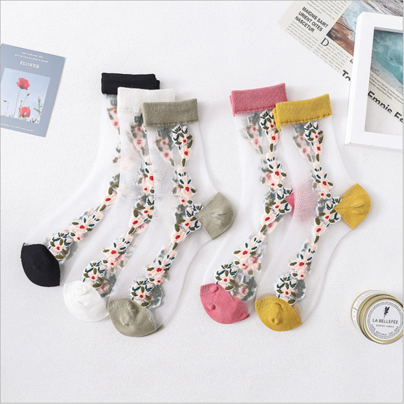 Set of 5 Summer Elastic Crystal Ice Long Crew Socks