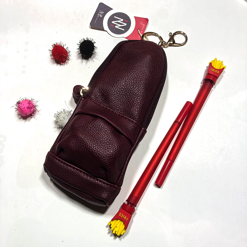 Leather Pen and Pencil Case Cosmetic Pouch