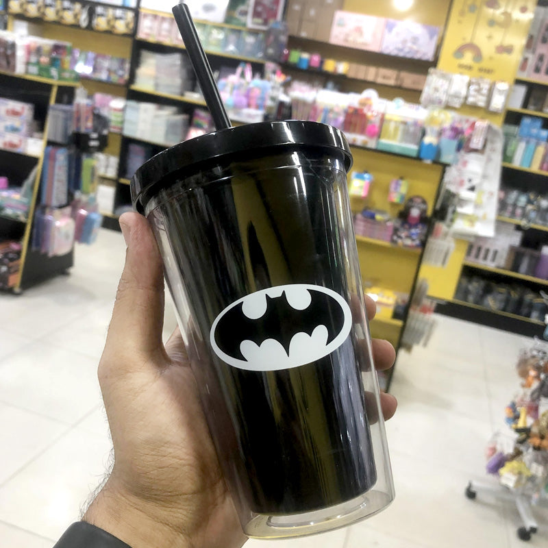 Superhero's Transparent Straw Double Layer Plastic Glass