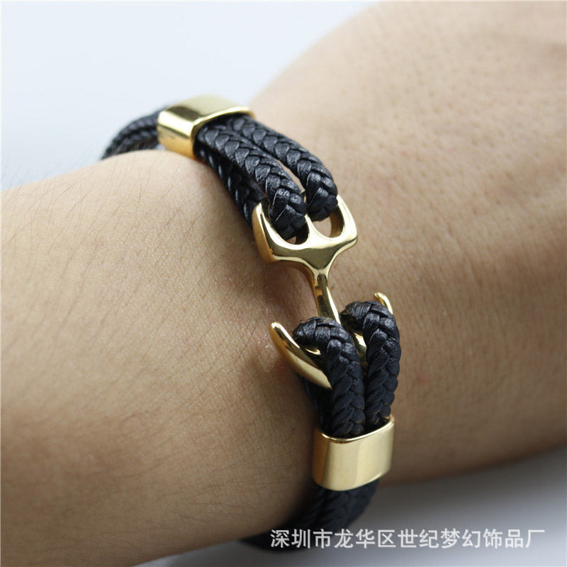 Leather Anchor Unisex Bracelet