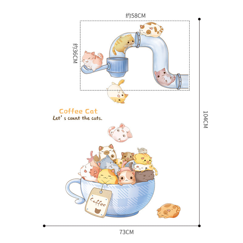 Cute Coffee Cat Wall and Door Stickers For Kids