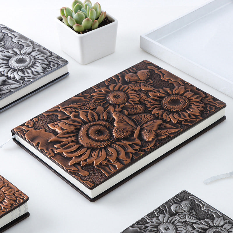 Sunflower 3D Embossed Faux Leather Cover Notebook