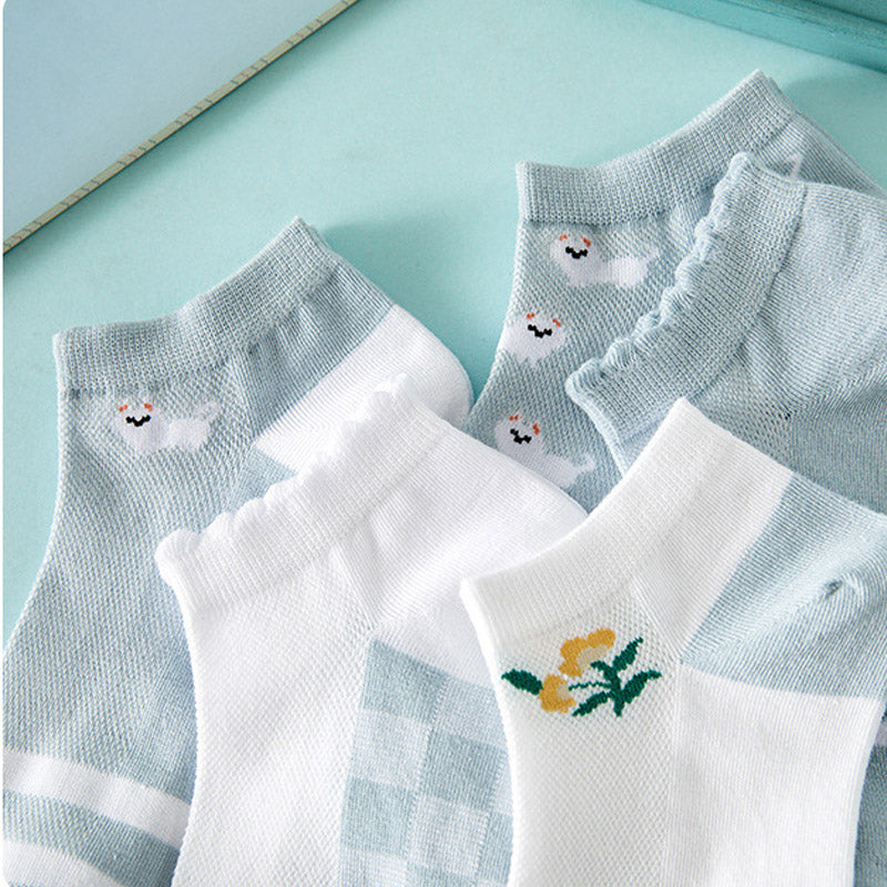 Set of 5 Blue Ankle Low Cut Socks