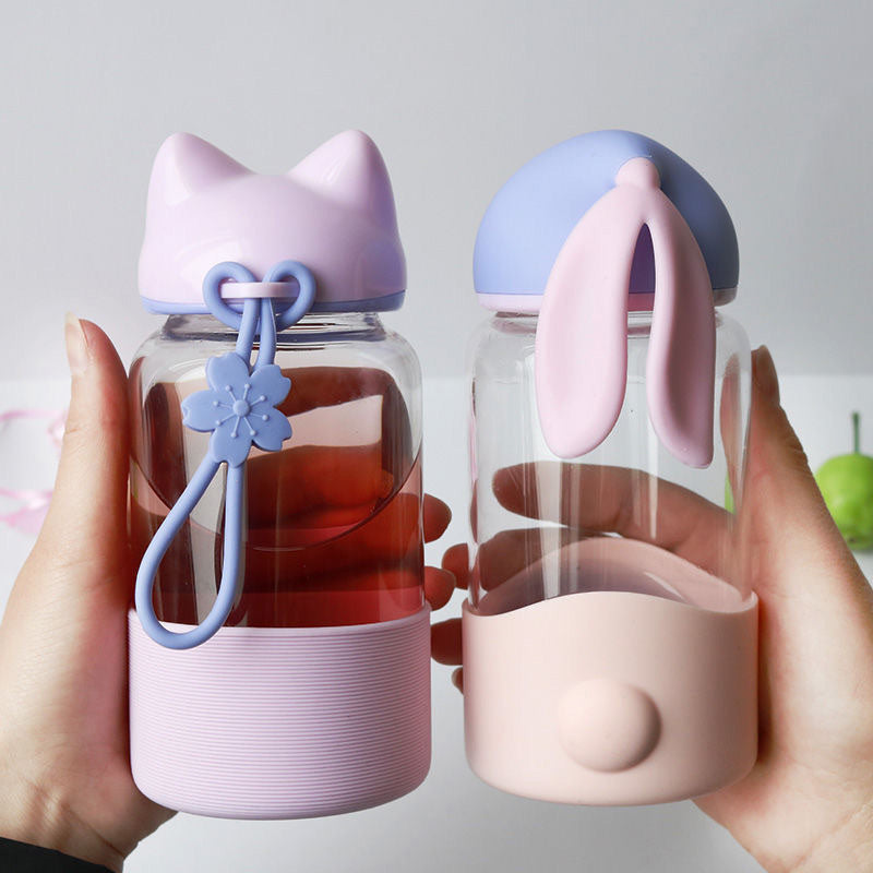 Mini Rabbit Cat Glass Water Bottle