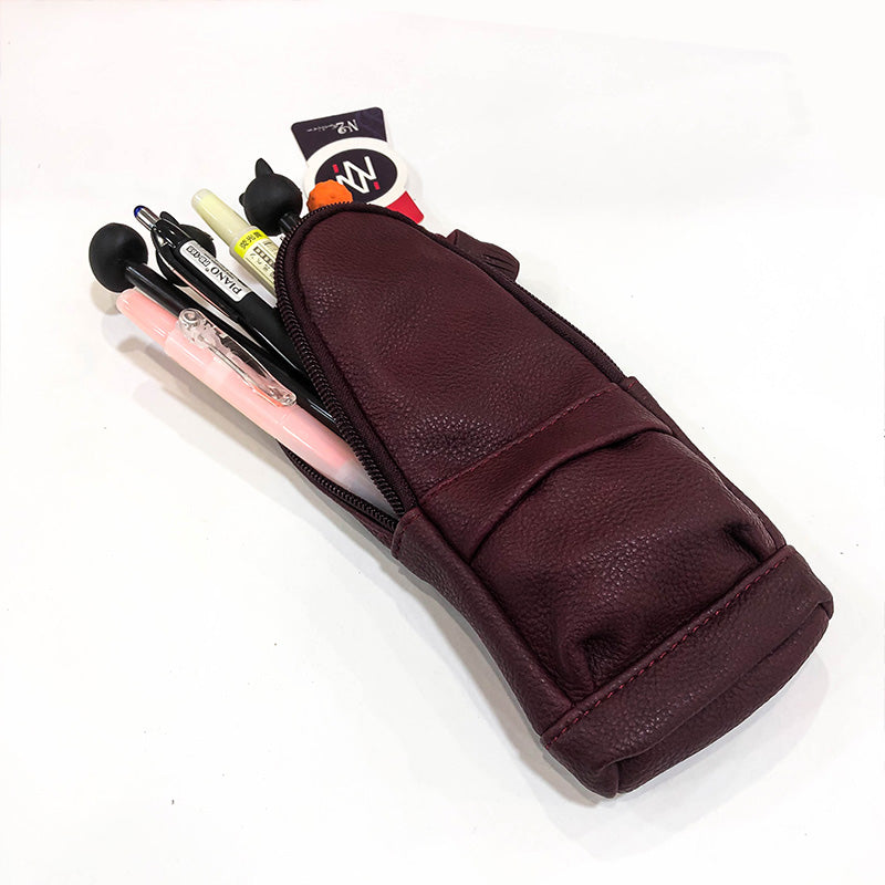 Leather Pen and Pencil Case Cosmetic Pouch
