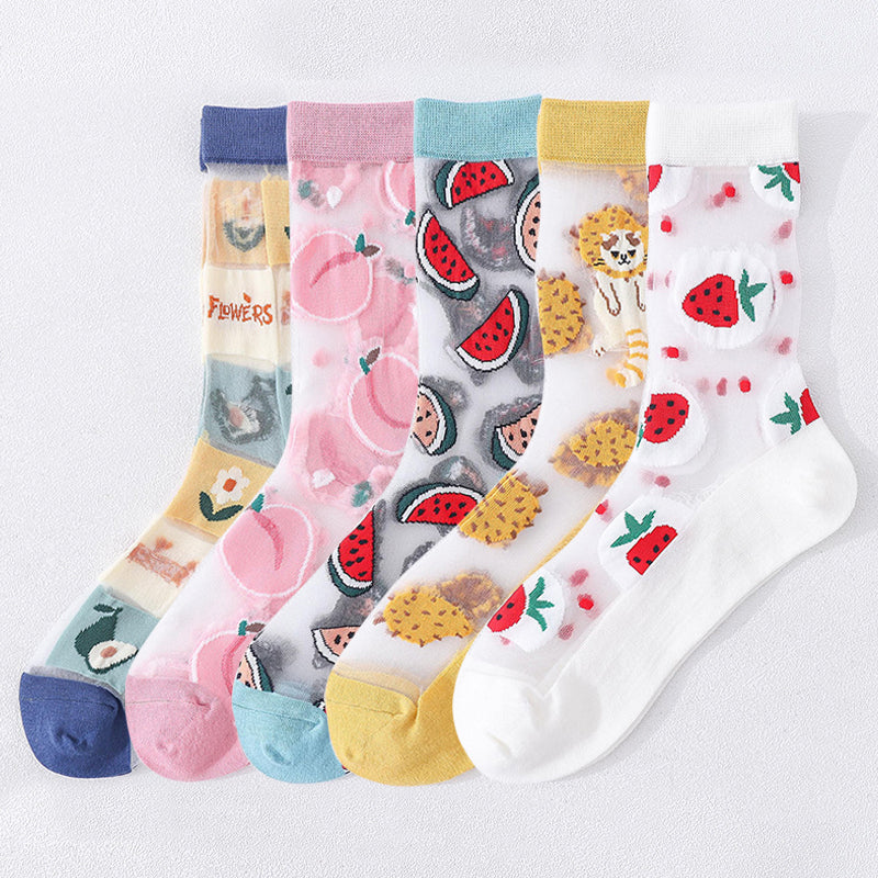 Set of 5 Lovely Invisible Transparent Socks For Women