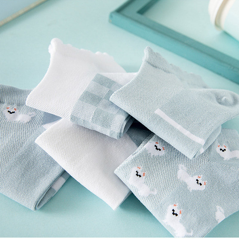 Set of 5 Blue Ankle Low Cut Socks