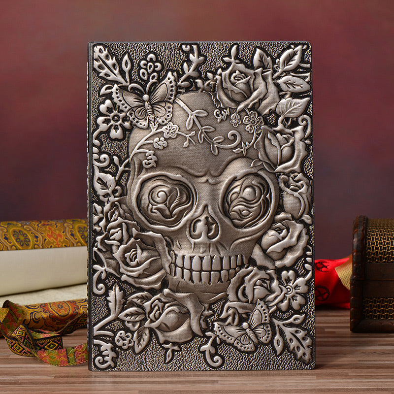 Skull Rose 3D Embossed Faux Leather Cover Notebook