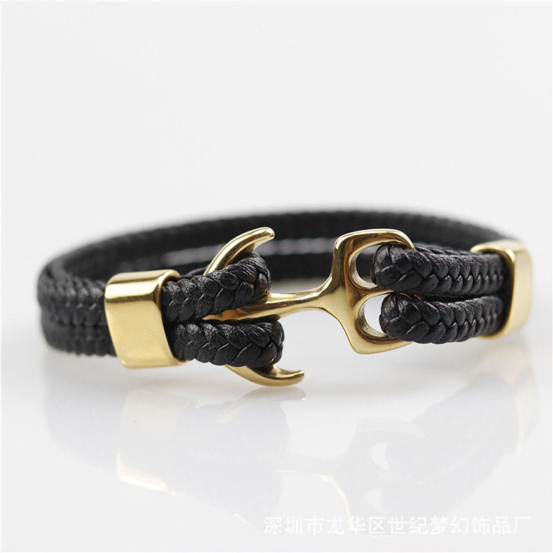 Leather Anchor Unisex Bracelet