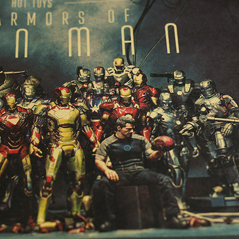 Iron Man All Suit Kraft Paper Retro Poster