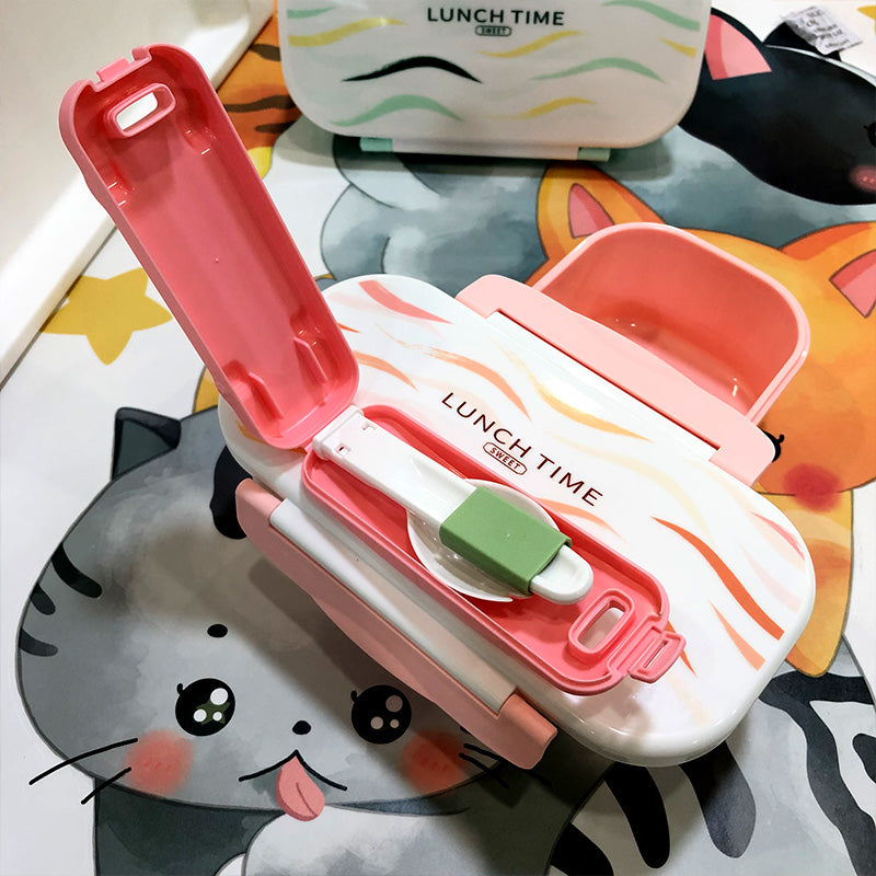2 Portion Rectangular Lunch Box With Spoon