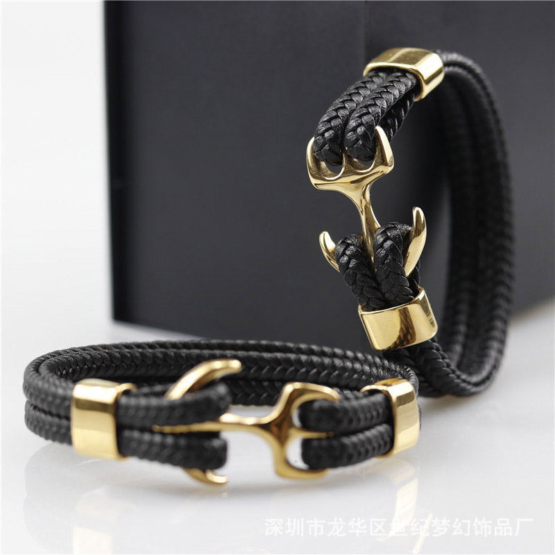 Leather Anchor Unisex Bracelet