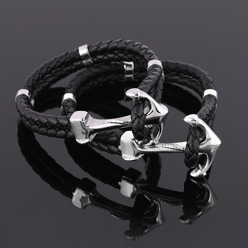 Fashion Anchor Cowhide Leather Bracelet