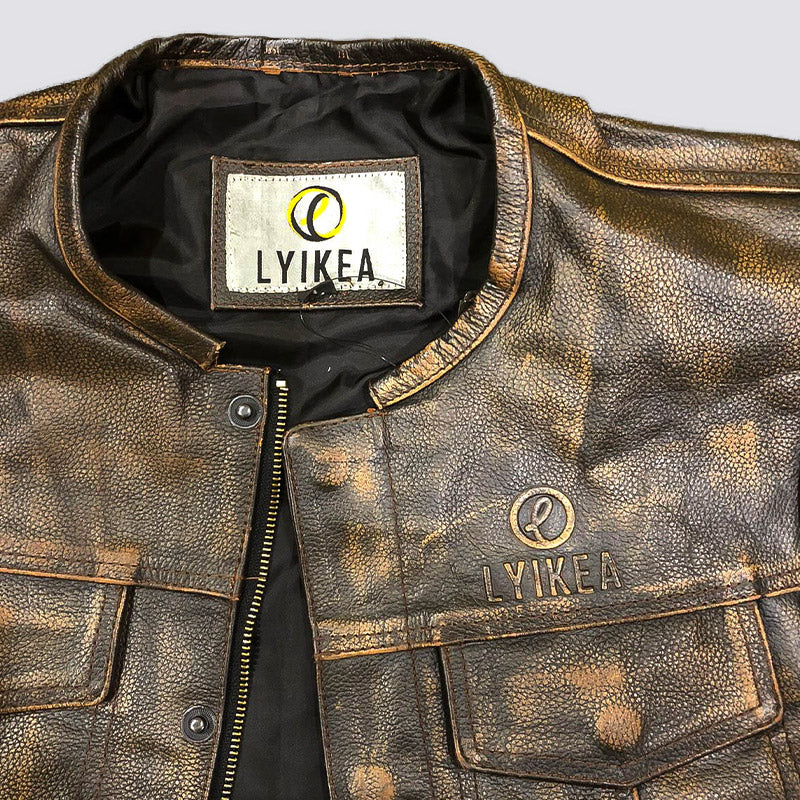 Genuine Brown Leather Vests Zipper Jacket