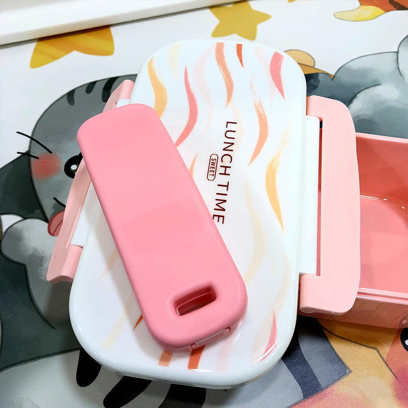 2 Portion Rectangular Lunch Box With Spoon