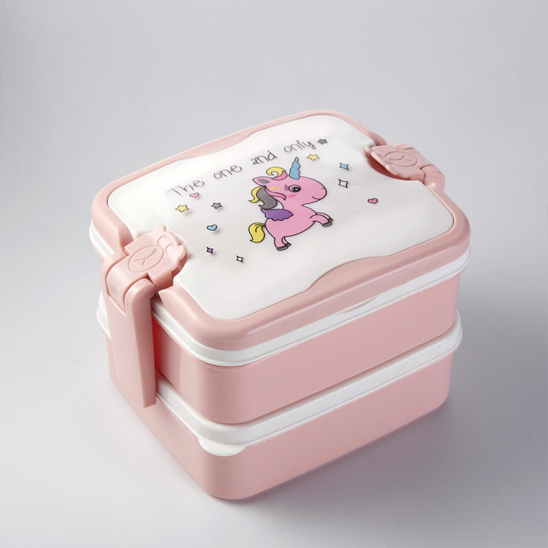 Double Layered Cartoon Unicorn Lunch Box