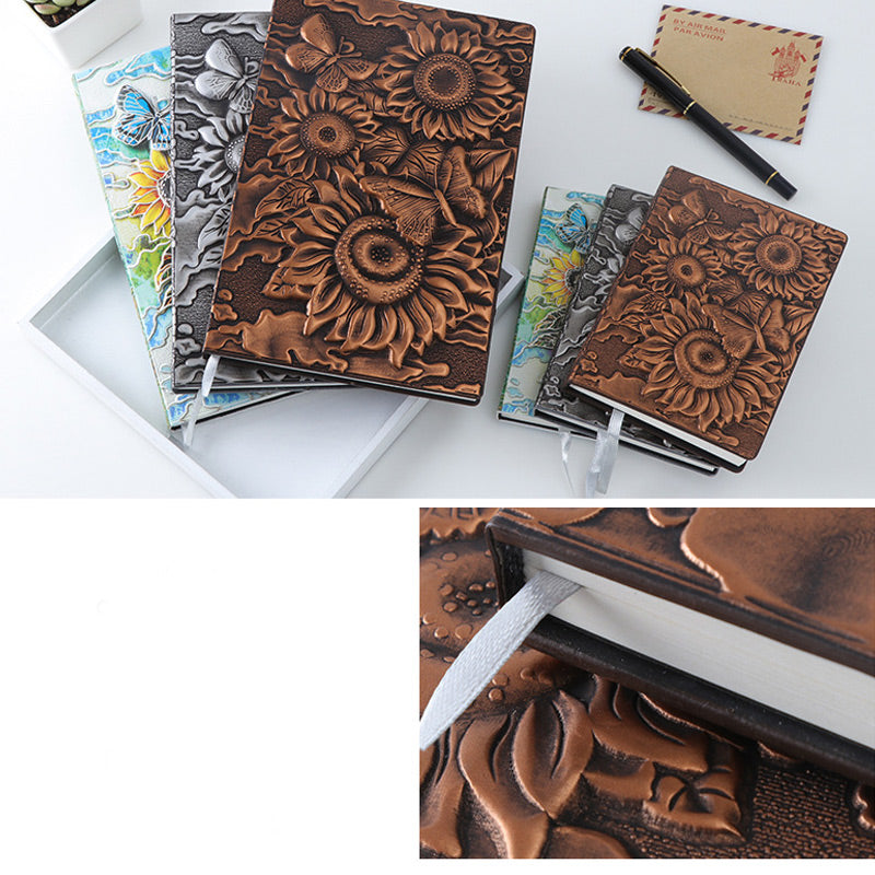Sunflower 3D Embossed Faux Leather Cover Notebook