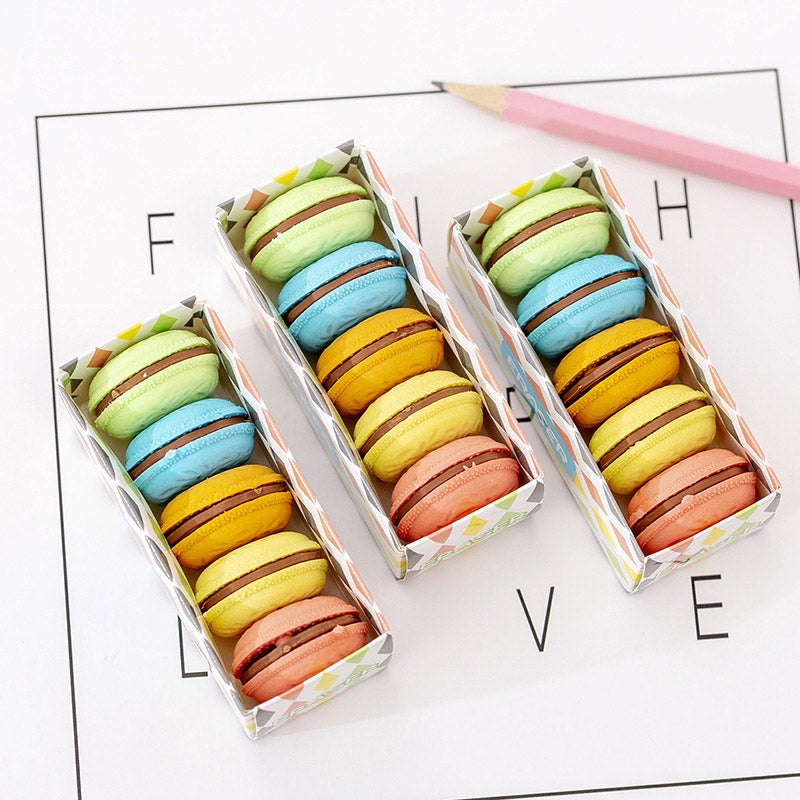 Set of 5 Cute Macarons Color Pencil Erasers