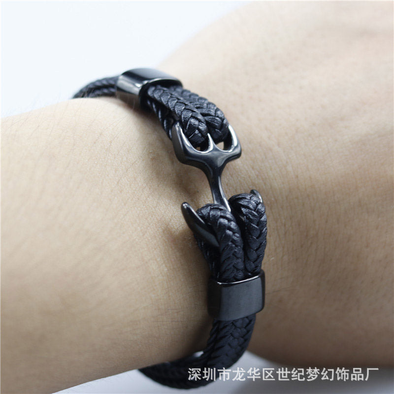 Leather Anchor Unisex Bracelet