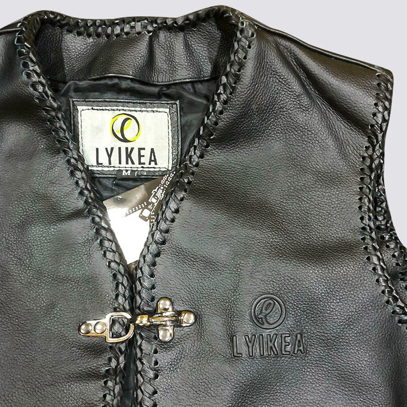 Original Leather Sleeveless Buckle Vests Jacket