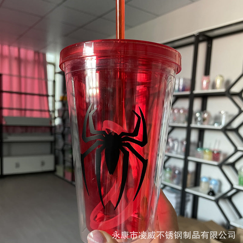 Superhero's Transparent Straw Double Layer Plastic Glass