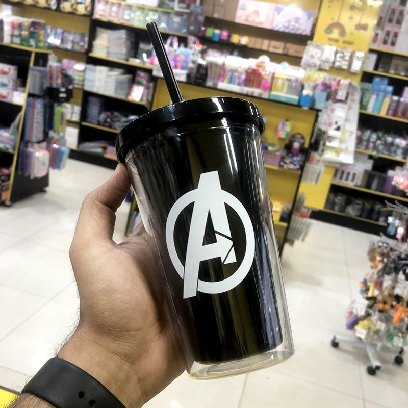 Superhero's Transparent Straw Double Layer Plastic Glass