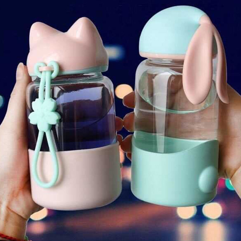 Mini Rabbit Cat Glass Water Bottle
