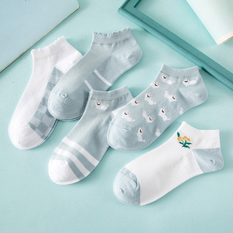 Set of 5 Blue Ankle Low Cut Socks