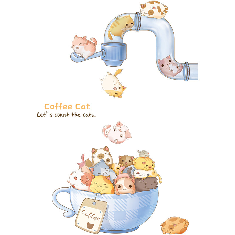 Cute Coffee Cat Wall and Door Stickers For Kids
