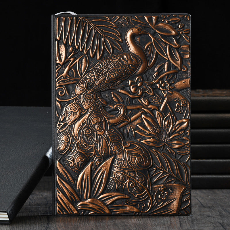 Peacock 3D Embossed Faux Leather Cover Notebook